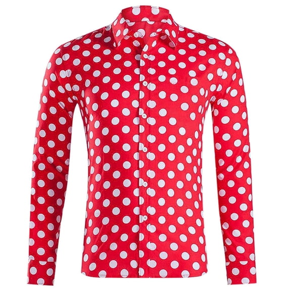Men's Summer Polka Dot Shirt Fashion Fold Collar Street Top Loose Casual Shirt Short Sleeved Shirt Clothes