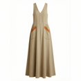 thumbnail image 6 of Levmjia Womens V Neck Maxi Dress With Contrast Pockets Loose Fit A Line Flowy Sleeveless Casual Long Dress Lightweight Breathable Solid Color Beach Vacation Daily Wear, 6 of 8