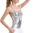 thumbnail image 2 of Women Faux Leather Shiny Wetlook Crop Top Camisole Vest Tank Top Dance Clubwear, 2 of 14