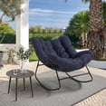 thumbnail image 2 of Dovov Oversized Papasan Rocking Chair, Indoor Outdoor Rocking Chair Patio Egg Chair with Cushion, Heavy Duty Steel Papasan Rocker Lounge Chair for Porch Balcony Nursery Living Room, Navy Blue, 2 of 11