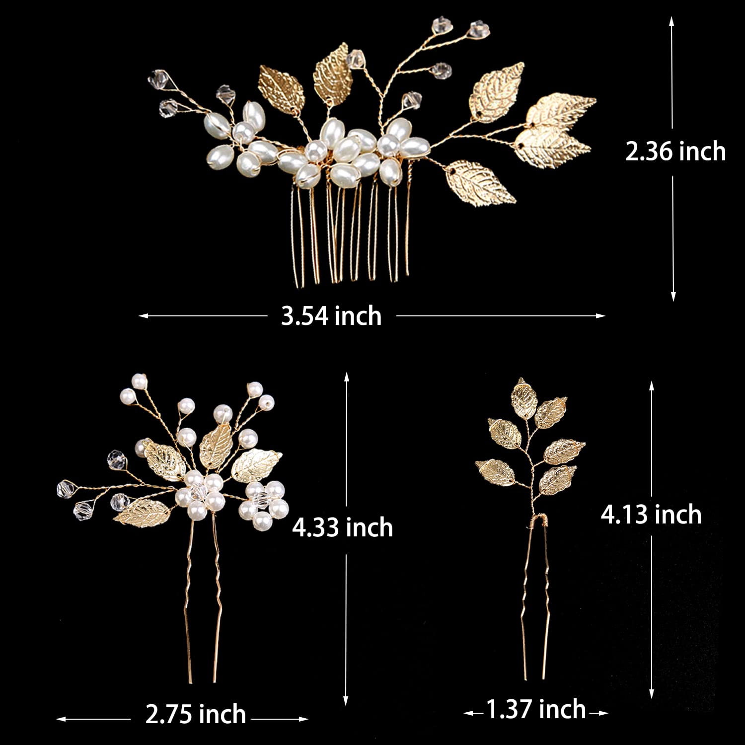 Bridal Wedding Hair Pins Gold Leaf Crystal Pearl Hair Clips Flower Headpiece Vintage Hair Accessories for Brides Bridesmaids