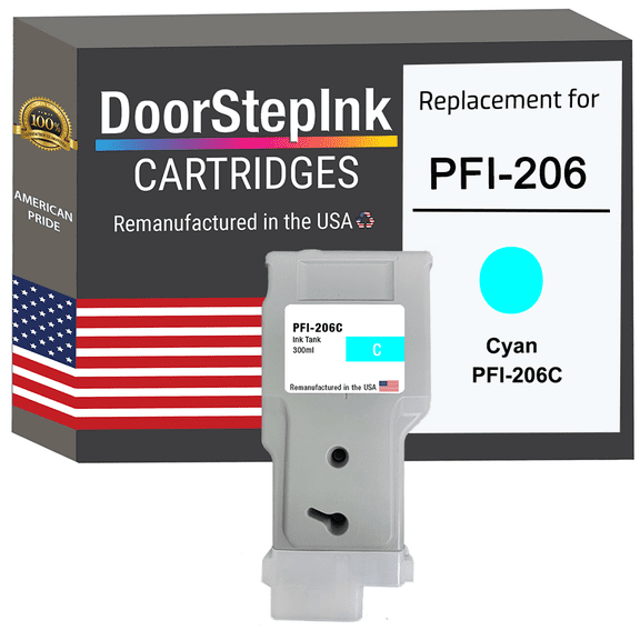 Remanufactured DoorStepInk in the USA Ink Cartridge for Canon PFI-206 300ML Cyan