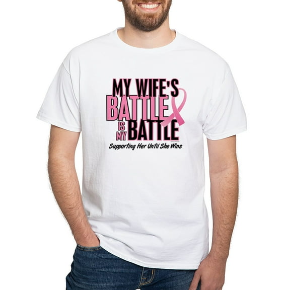 CafePress - My Battle Too 1 (Wife BC) White T Shirt - Men's White Classic Cotton T-Shirts