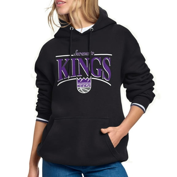 Women's Starter Black Sacramento Kings Arch Stripe Fleece Hoodie