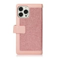 thumbnail image 3 of Feishell Sparkle Case For iPhone 14 Pro Max, Women Wallet with Card Holder, Glitter Bling Flip PU Leather Magnetic Kickstand Zipper Purse Case Wrist Strap For iPhone 14 Pro Max, pink, 3 of 9