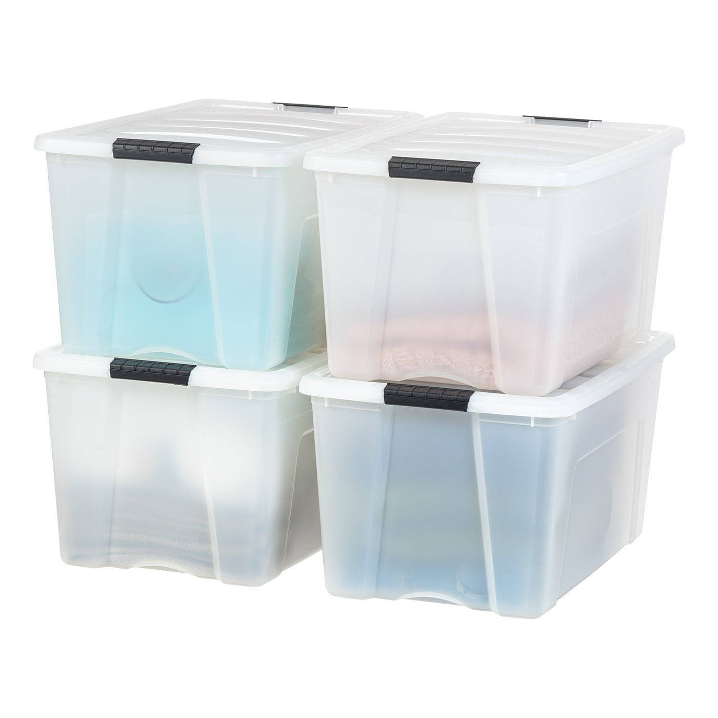 Iris USA 4 Pack 53QT Plastic Storage Bin with Lid and Secure Latching Buckles, Pearl