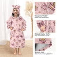 thumbnail image 3 of Wearable Blanket Hoodie for Pink Cute Bow Flannel Hooded Blanket with Pockets and Sleeves Suitable, 3 of 7