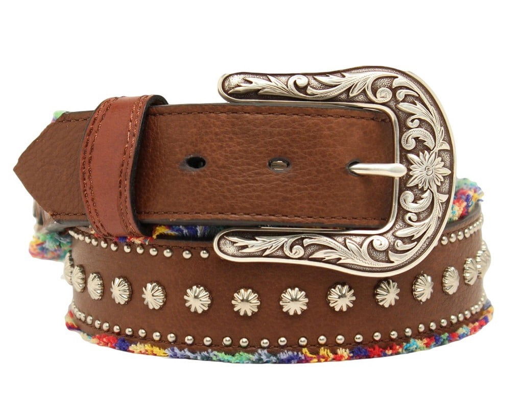 Nocona Western Belt Womens Leather Frayed Studs Brown 