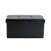Simplify Faux Leather Double Folding Storage Ottoman in Black