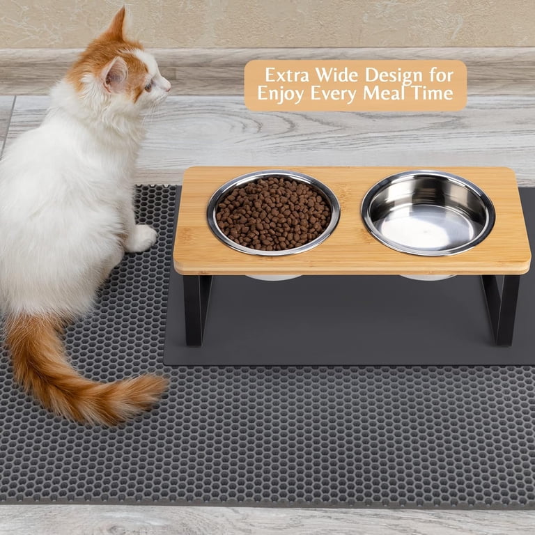BEVTEE Elevated Tilted Cat Bowl Set with Iron Wood Stand, 15° photo 4