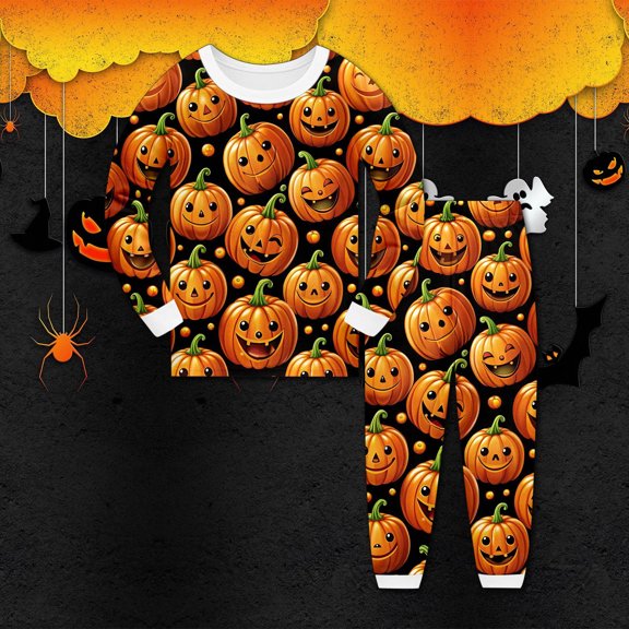 Toddler Boys 2 Pieces Clothing Set Halloween Sleepwear Set Long Sleeve Printed Tops and Pants Outfit Sets Size 2-3T ,Orange