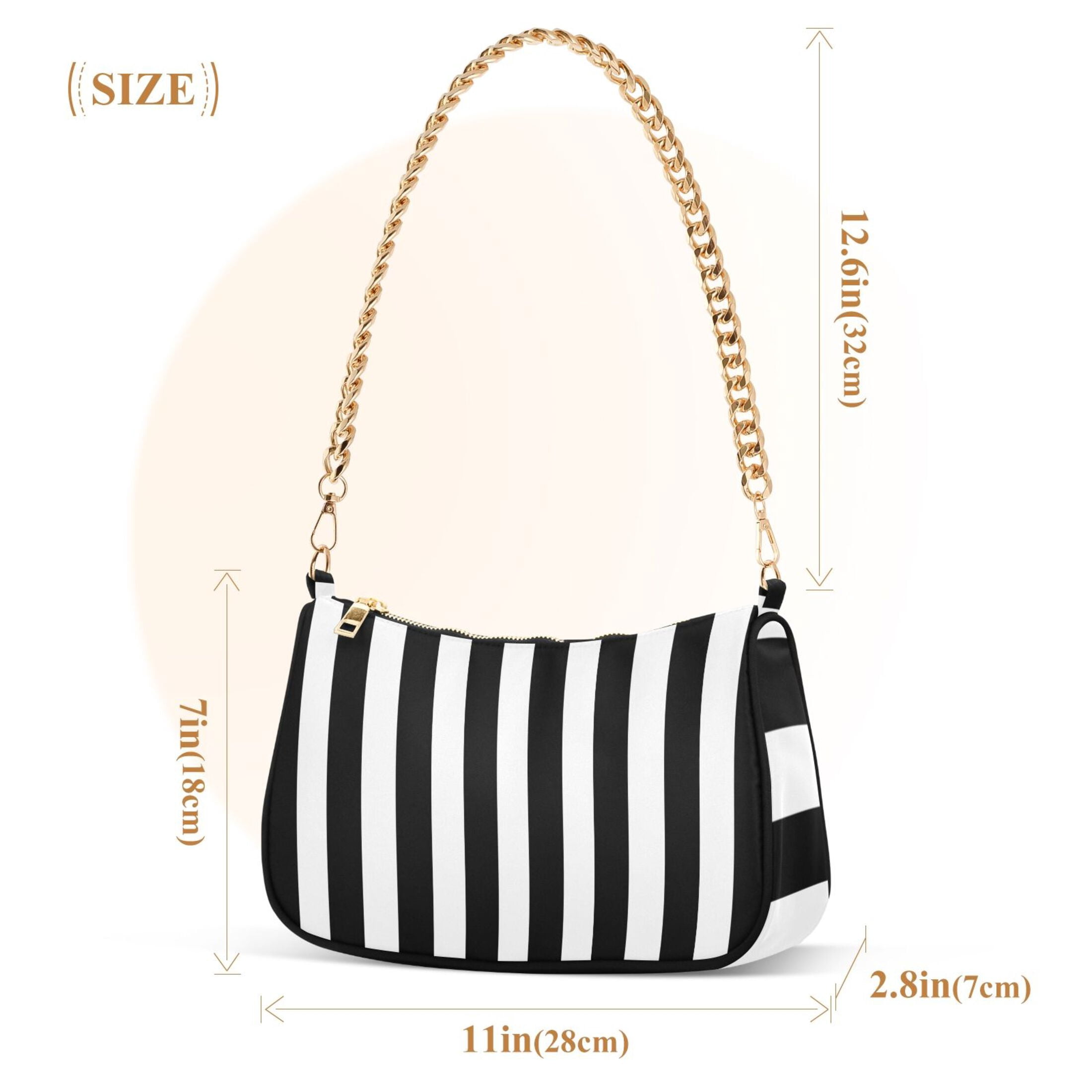 Ryvnso White and Black Stripe Pattern Womens Chain Shoulder Bag Tote Handbags Clutch Hobo Purse with Zipper for Travel