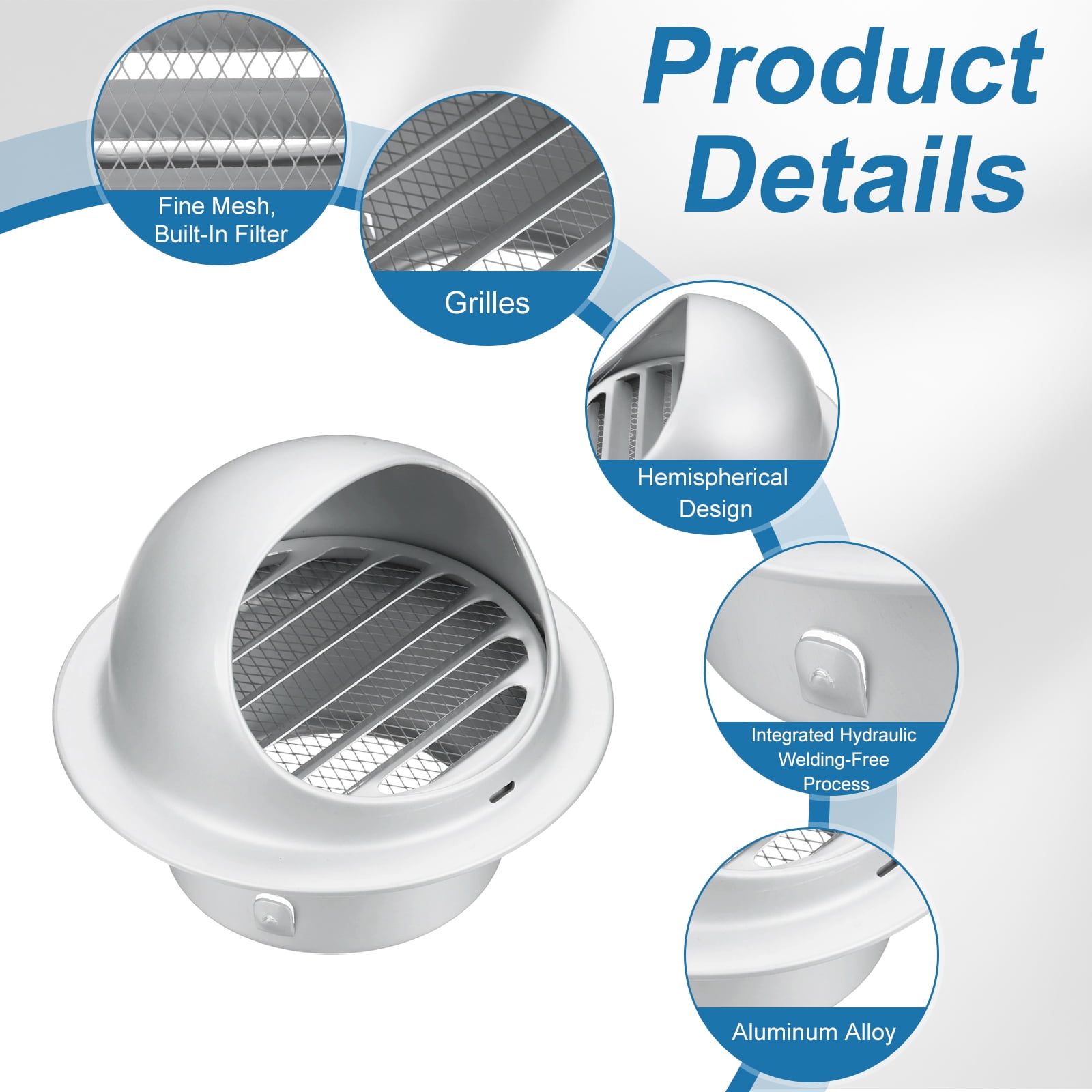Uxcell 4 Inch Round Wall Vent Cap, Hemispherical Exhaust Grille Vent Covers, Silver