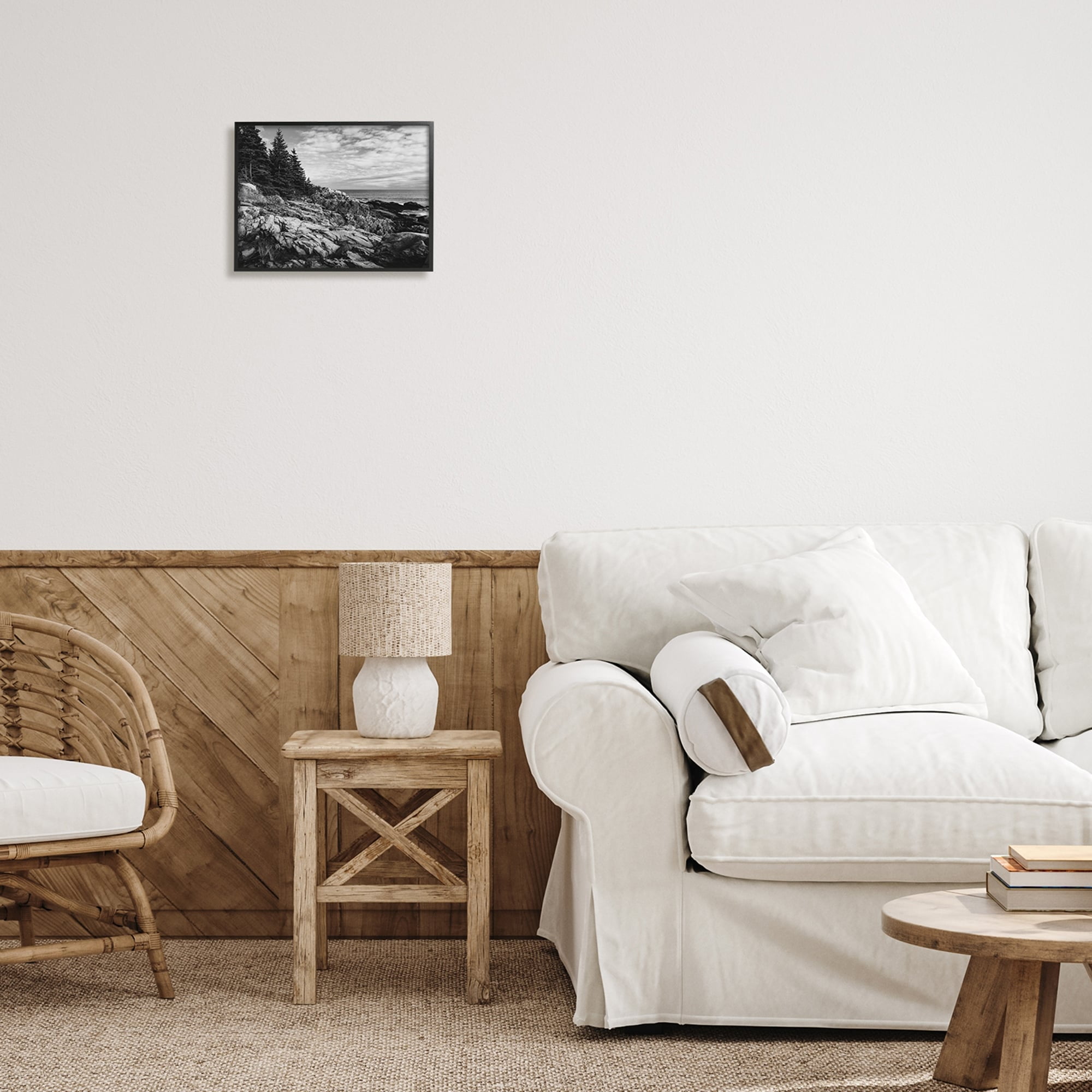 Stupell Industries Rocky Ocean Water Cloudy Coast Monochrome Nature Framed Wall Art, 14 x 11, Design by Daniel Sproul