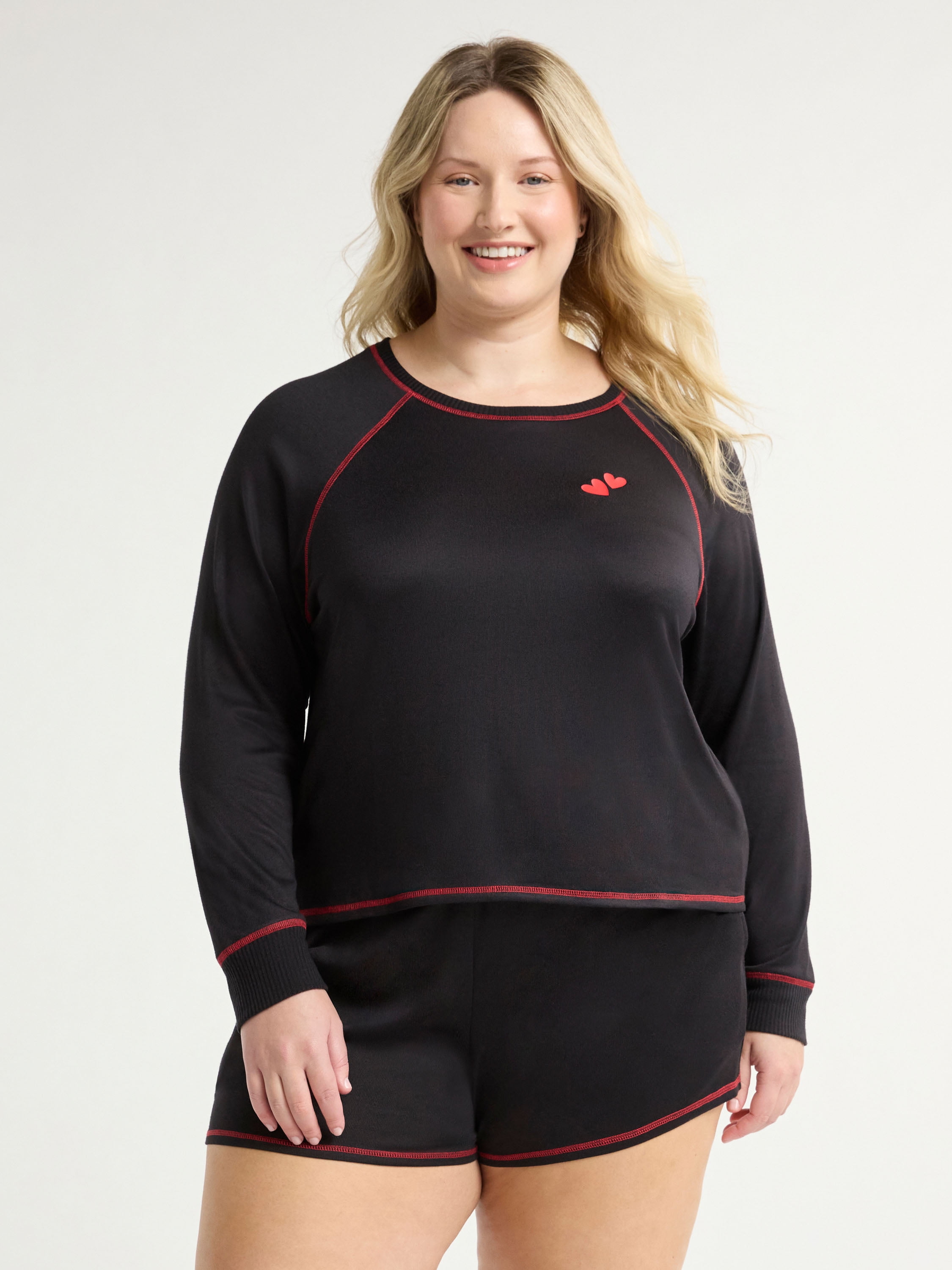 Joyspun Women's Hacci Long Sleeve Raglan Sleep Top, Sizes XS to 3X