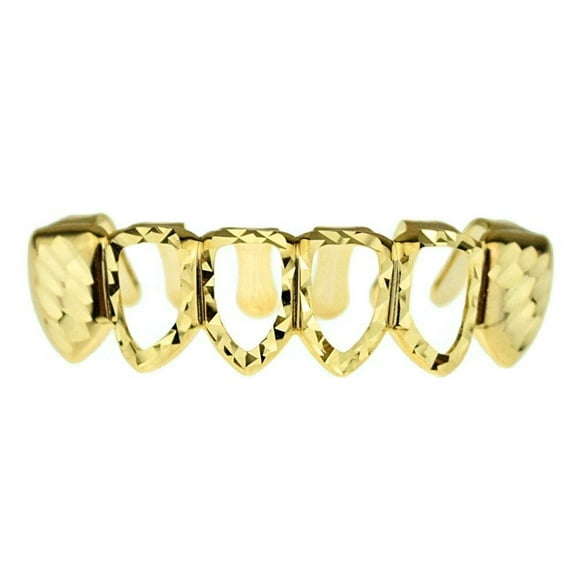 14K Gold Plated Grillz Diamond-Cut Lower Bottom Teeth Four 4 Open Face Hip Hop Grills