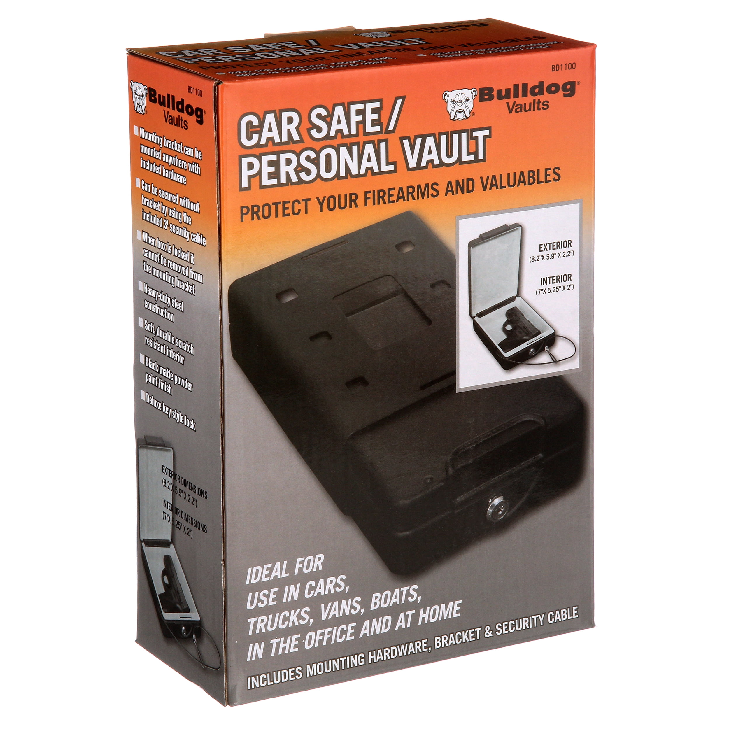 Bulldog Bd1100 Car Personal Safe W Key Lock Mounting Bracket And Cable Blk