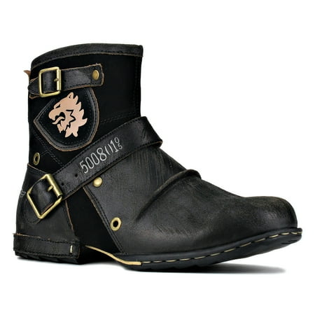 

OSSTONE Moto Boots Chukka Boots for Men Fashion Zipper-up Leather Casual Shoes 5008-1-D2-10.5 Retro Black