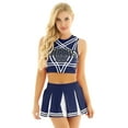 thumbnail image 1 of Aislor Ensemble de Crop Top Cheerleader pour Femmes avec Jupe Plissée Mini Uniforme Cheerleading Bleu Marine L, 1 of 7