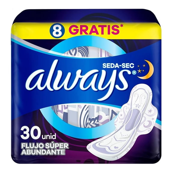 Toallas femeninas Always nocturnas seda-sec extra larga 30 pzas