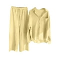 thumbnail image 2 of ClodeEU Women's Two Piece Set, Solid Color Single Breasted Long Sleeve Notched Collar Shirt ,Loose Wide Leg Pants Casual Fashion Outfit Yellow,Womens Plus XXL, 2 of 5