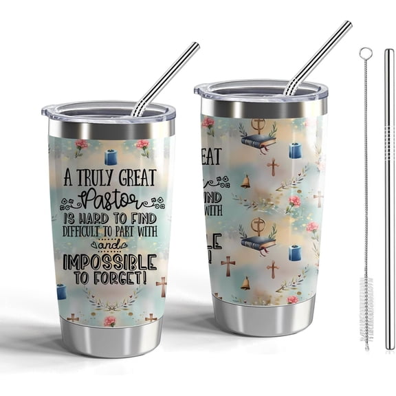 Pastor Gift Pastor 20oz Tumblers with Lid and Straw Appreciation Gifts for Pastor Vacuum Insulated Tumbler Religious Gifts Pastor Coffee Mug (Tumbler-Great Pastor)