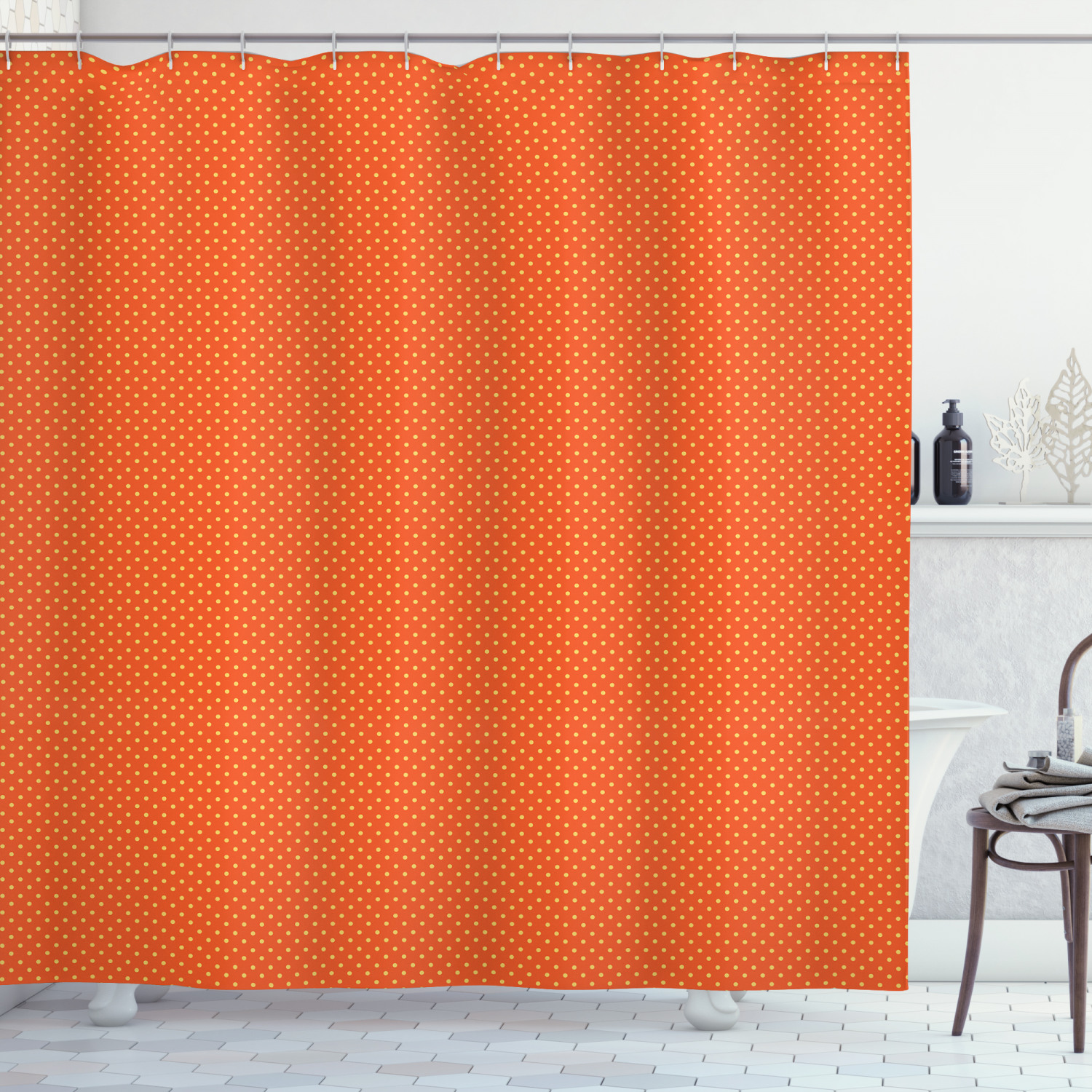 Orange and Yellow Shower Curtain, Retro Style Polka Dots Old Fashioned Spotty Design Country