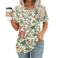thumbnail image 2 of Tnhcen Blouse à Col Rond à Manches Courtes à Imprimé Floral pour Femmes – Haut Décontracté Extensible à Volants devant, Chemise Estivale Rafraîchissante P-2TG, 2 of 6