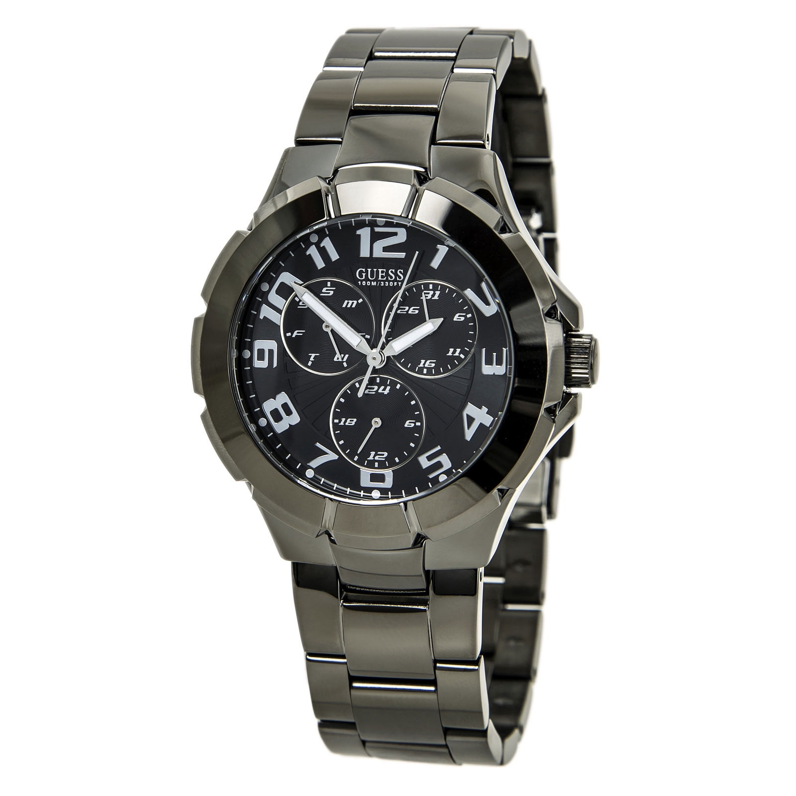 Guess Men's U11511G1 Black Dial Black IP Steel Bracelet Dual Time Watch