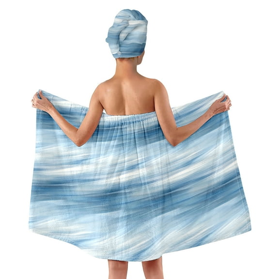 Micaxili Ombre Print Shower Cap & Bath Skirt Set - Adjustable Hair Towel Wrap & Spa Dress for Women, Quick Dry Polyester (3-in-1 Swim Cover, Yoga, Travel)