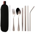 thumbnail image 1 of Combinación de vajilla portátil de acero inoxidable 1010 con revestimiento de titanio, cuchillo, tenedor, cuchara, palillos y pajita, 1 of 6