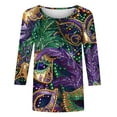 thumbnail image 4 of AGWOLF Mardi Gras Shirts for Women Fancy Mask Printed Crewneck Tops 3/4 Sleeve Carnival Outfit Fat Tuesday Party Blouses, 4 of 5