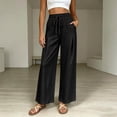 thumbnail image 7 of Lumtrix Cotton Linen Pants for Women Wide Leg Palazzo Pants Elastic High Waisted Summer Beach Casual Lounge Slacks with Pockets Black XL, 7 of 7