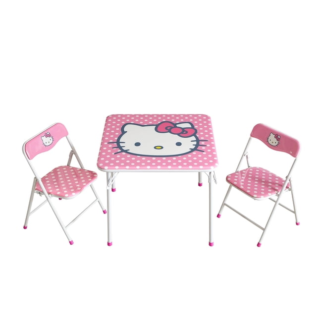 Hello Kitty Ensemble Table d'Activités et Chaises pour Enfants, Table Carrée 3 Pcs avec 2 Chaises Pliantes, Design de Personnage Sanrio, Ensemble de Meubles pour 3 Ans et Plus