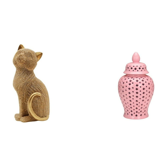 Figura decorativa de gato de resina con tapa de jarrón de floral. Adorno de animal para estantería, sala de estar, dormitorio, entrada,
