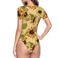thumbnail image 3 of Uemuo Sunflowers Pattern Women's One Piece Short Sleeve Swimsuit Rash Guard Surfing Modest Quick-drying Swimsuit Beach Essentials-Medium, 3 of 9