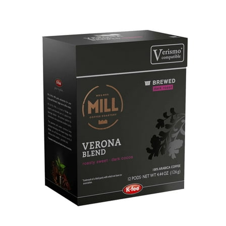 Mr and Mrs Mill Brewed Verona Blend Coffee K-fee® & Starbucks® Verismo* Compatible | 72 Count (6 boxes X 12 Pods) | Dark Roast Single Serve Coffee Pods
