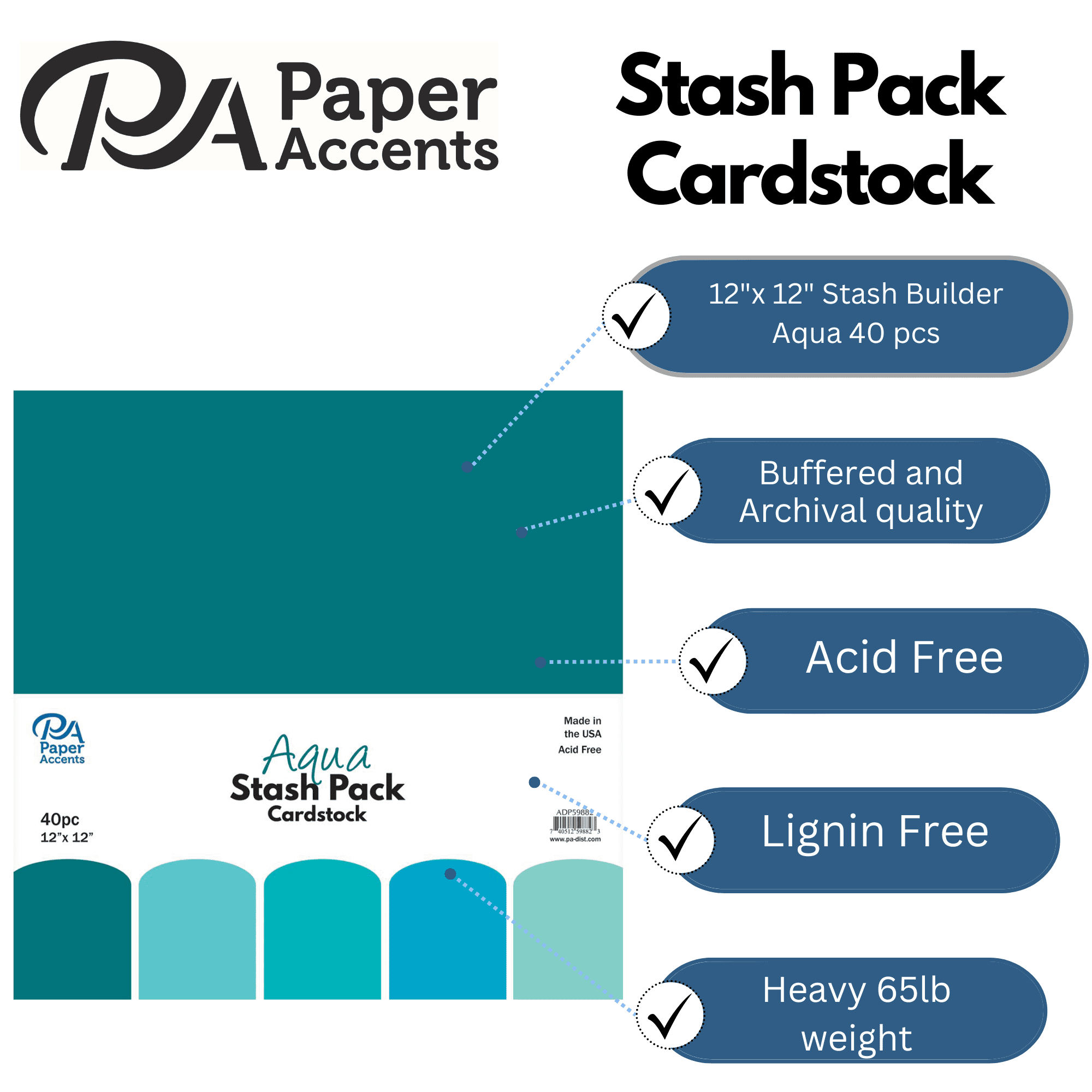Paper Accents Stash Pack Cardstock 12"x 12" Aqua 40pc