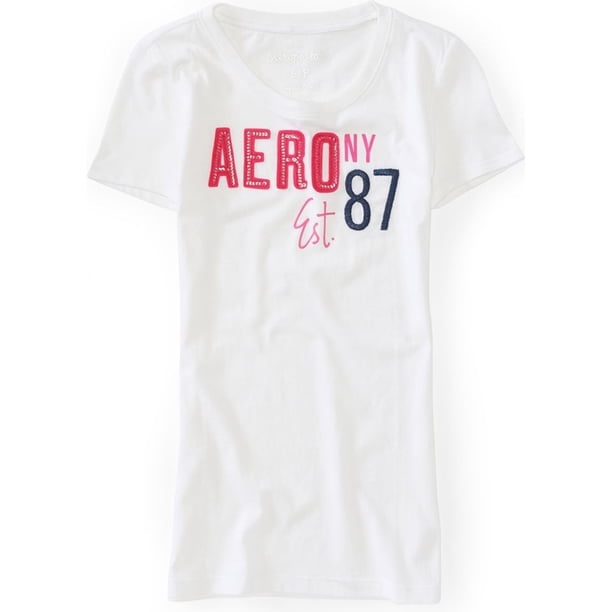 Aeropostale Mujer Aero Ny Est. Camiseta adornada 87, blanca, extragrande