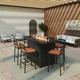 thumbnail image 3 of LeisureMod 7-Piece Patio Dining Bar Set Aluminum Rectangular Fire Pit Table with Tank Holder and 6 Barstool with Removable Cushions for Modern Home, Backyard, Garden Chelsea Collection in Orange, 3 of 11