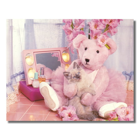 Pink Teddy Bear Holds Kitten Cat Makeup Room Photo Wall Picture 8x10 Art Print