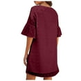 thumbnail image 4 of QUYUON Summer Mini Dress Women Summer Chiffon Ruffle Short Sleeve V-Neck T-Shirt Dresses Casual Loose A-Line Tunic Dress Wedding Guest Evening Party Short Dresses Style D-2644 Wine XXL, 4 of 5