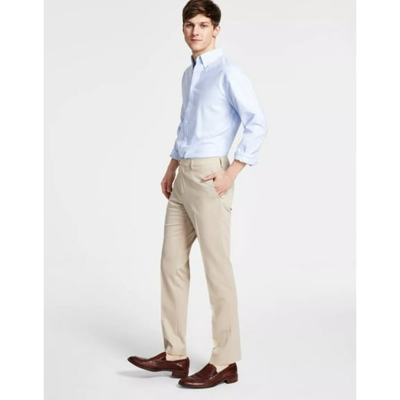 DKNY Men's Modern-Fit Solid Dress Pants Beige B4HP (33,32 in)