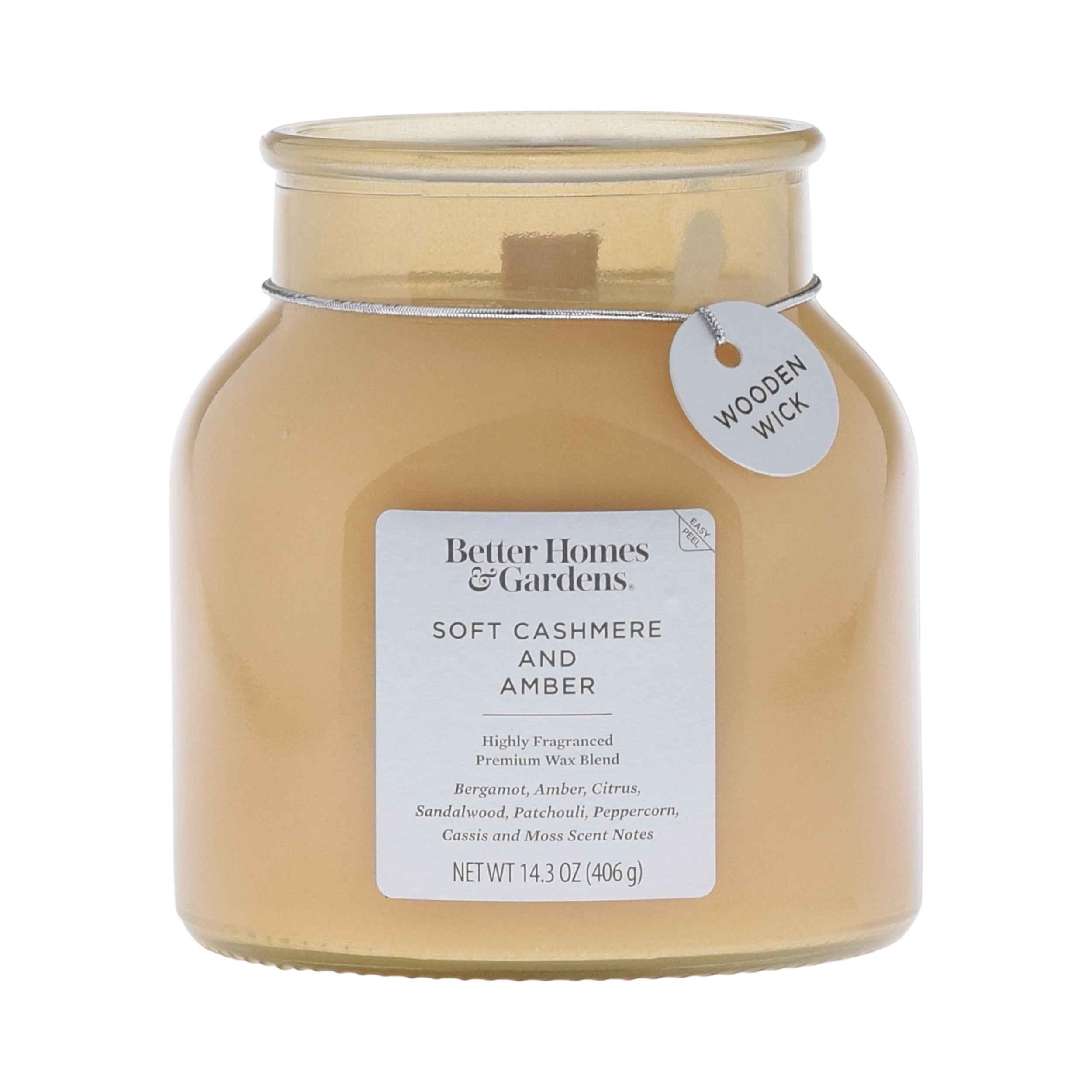 Better Homes & Gardens Soft Cashmere & Amber Scented Wooden Wick 14.3 oz Jar Candle