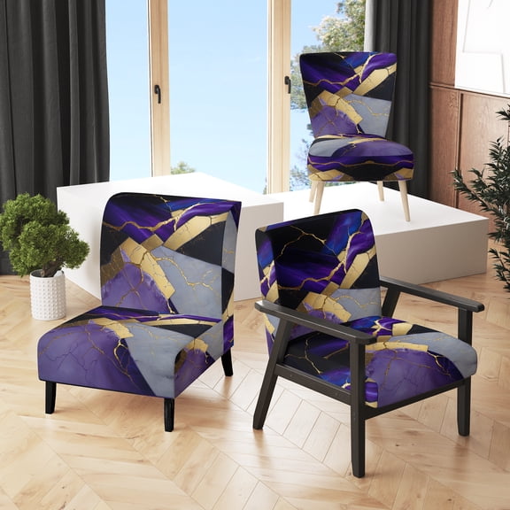 Designart "Purple-Tinted Geode Abstraction II" Purple Marble Upholstered Accent Chair - Modern Arm Chair For Bedroom