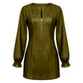 thumbnail image 5 of IWRICH Suede Mini Dress V-Neck Zip-Up Western Cowgirl Dress Long Sleeve Suede Dresses Vintage Western Dresses Dark Green XL, 5 of 5