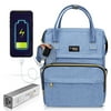 BackPack Baby USB Charging Water-Proof Diaper Bag Backpack, With FREE Portable Charger (Blue)