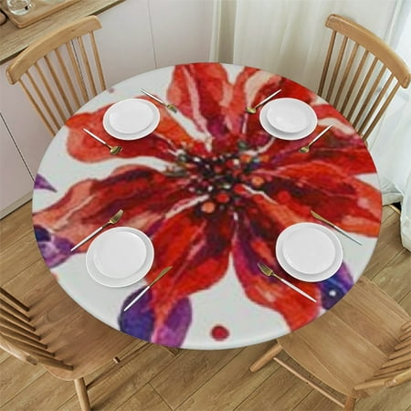 

Sheronv Flowers Dots Round Tablecloth Stain-Resistant Washable Indoor Outdoor Table Cover 100% Polyester Full Width Single-Sided Printing Home Decor 42 -46