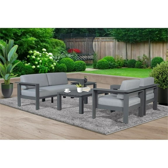 Pemberly Row Aluminum Frame Outdoor 74" Love seat / Sofa - Gray Cushions