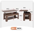 thumbnail image 2 of Table Table Basse Basse avec Plateau Relevable Table Basse avec Compartiment Caché et Étagère de Rangement pour Salon Salle de Réception 47,2 Pouces L, Brun, 2 of 8